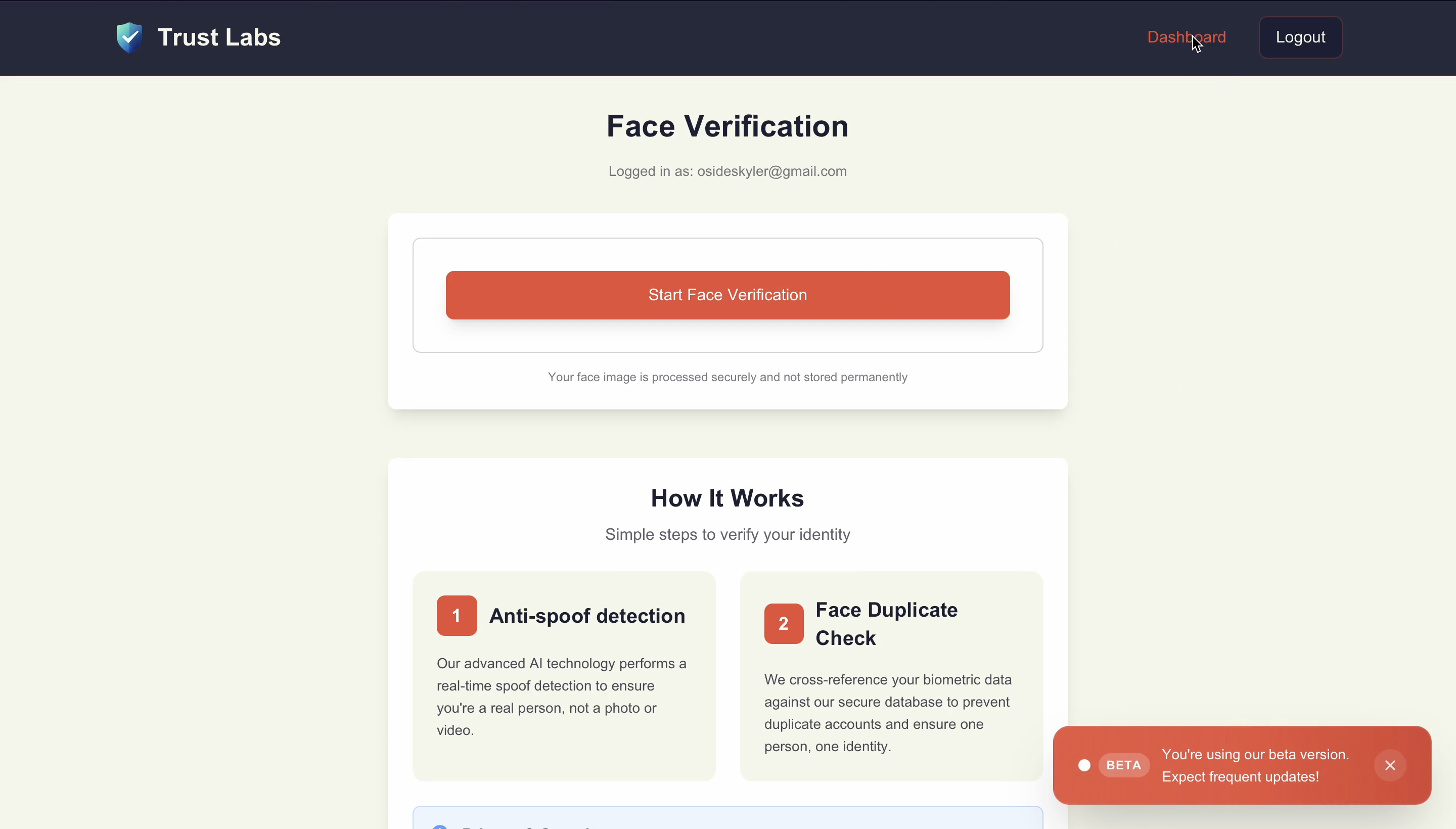 Trust Scores face verification flow